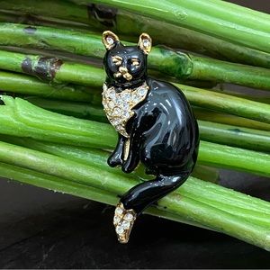 Vintage Enameled Black Cat Brooch New (Old Stock)